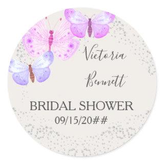 Butterfly Skies Pink Silver Confetti Favor Sticker