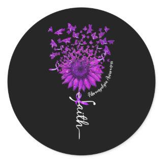 Butterfly Sunflower Fibromyalgia Awareness 1  Classic Round Sticker