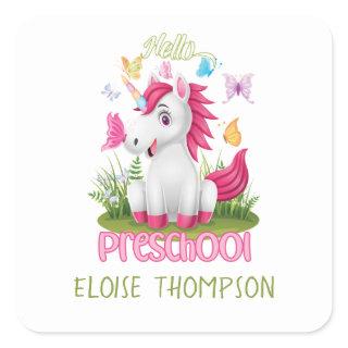 Butterfly Unicorn Preschool Back to School  Square Sticker