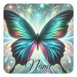 Butterfly with Galactic Glow and Sparkling Stars Square Sticker
