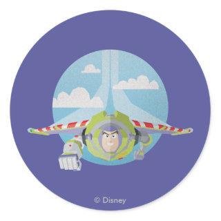 Buzz Lightyear Flying Despeckled Retro Graphic Classic Round Sticker