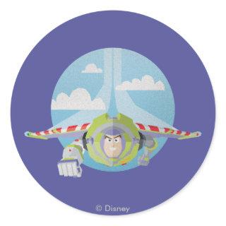 Buzz Lightyear Flying Despeckled Retro Graphic Classic Round Sticker