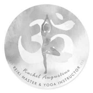 BW Yoga Instructor Meditation Pose Om Sign Address Classic Round Sticker