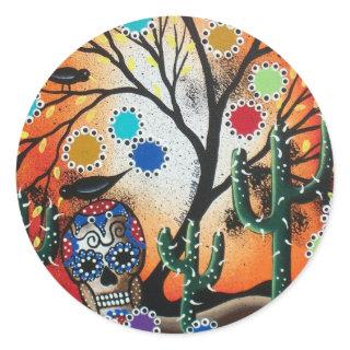 By Lori Everett_ Day Of The Dead,Skull,Mexican,DOD Classic Round Sticker