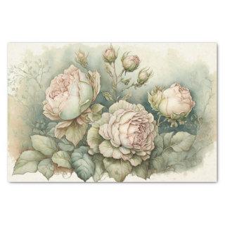 Cabbage Roses with Green highlights  Tissue Paper