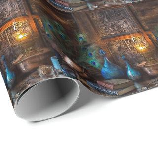 Cabin by lamplight rustic winter scene brown blue