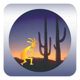 Cactus and Kokopelli Round Square Sticker