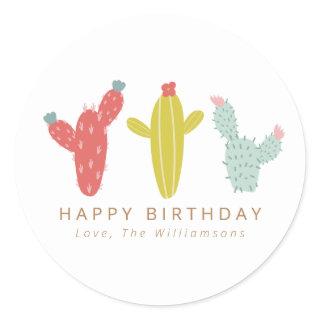 Cactus Drawing in Red Personalized Thank You Classic Round Sticker