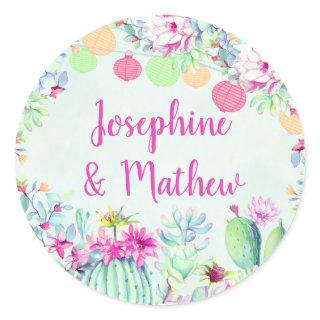 Cactus Lantern Fiesta Succulents Wedding Classic Round Sticker