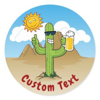 Cactus with Beer Classic Round Sticker