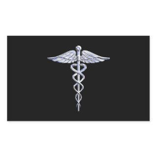 Caduceus Medical Symbol on Black Rectangular Sticker