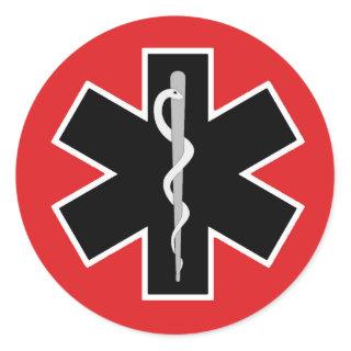 Caduceus Medical Symbol (Red White Black) Classic Round Sticker