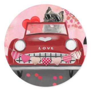 Cairn Terrier Driving Car with Hearts Valentine's  Classic Round Sticker
