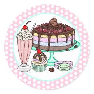 Cake, Cupcake, Milkshake and Macaroons  Classic Round Sticker