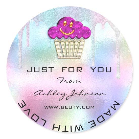 Cake Homemade Bakery Sweets Muffins Logo Pink Classic Round Sticker