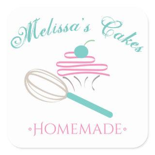 Cake Logo Whisk Homemade Bakery Chalkboard Square Sticker