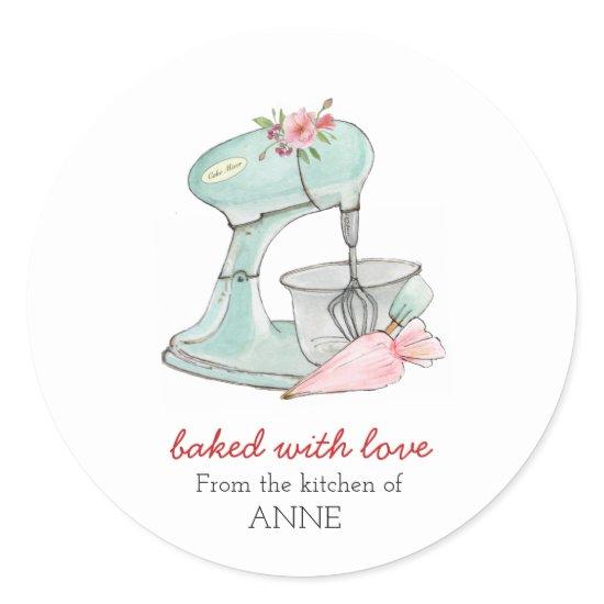 Cake mixer "Baked with love"  Classic Round Sticker