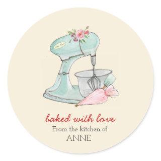 Cake mixer "Baked with love" peach Classic Round Sticker