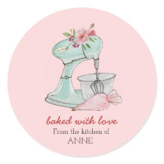 Cake mixer "Baked with love" pink  Classic Round Sticker