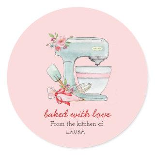 Cake mixer "Baked with love" pink Classic Round Sticker