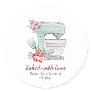 Cake mixer & piping bag "Baked with love"  Classic Round Sticker