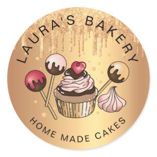 Cakes & Sweets Cupcake Home Bakery Rose Gold Class Classic Round Sticker