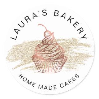 Cakes & Sweets Cupcake Home Bakery Rose Gold Classic Round Sticker