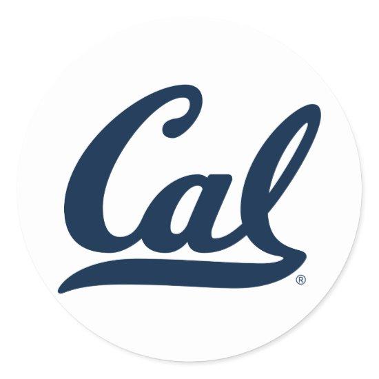 Cal Blue Script Classic Round Sticker