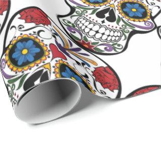 Calavera Sugar Skull Funny Floral Red White Blue