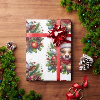 Calf in Santa Hat Surrounded by Christmas Ornament