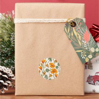 California poppies and moths on off white 2 classic round sticker