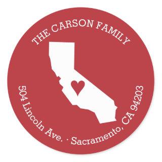 California State Return Address with Heart on City Classic Round Sticker