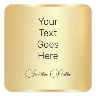 Calligraphed Faux Gold Elegant Template Trendy Square Sticker