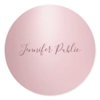 Calligraphed Script Elegant Rose Gold Template Classic Round Sticker