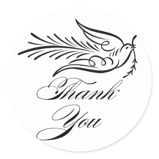 Calligraphy Dove and Thank You Text Classic Round Sticker