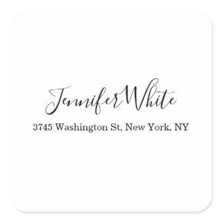 Calligraphy Elegant Black & White Chic Plain Square Sticker