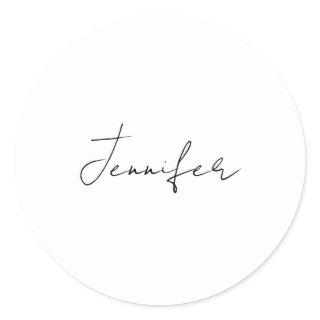 Calligraphy Elegant Black White Plain Simple Name Classic Round Sticker