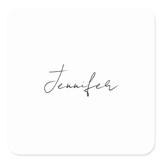 Calligraphy Elegant Black White Plain Simple Name Square Sticker