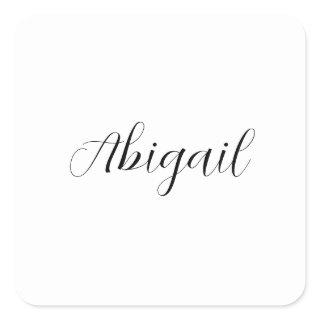 Calligraphy Elegant Black White Plain Simple Name Square Sticker