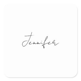 Calligraphy Elegant Black White Plain Simple Name Square Sticker