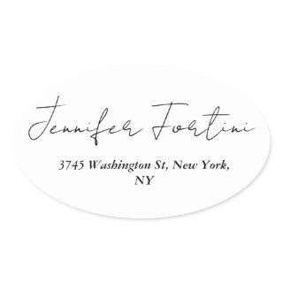 Calligraphy Elegant Black & White Plain Simple Oval Sticker