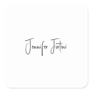 Calligraphy Elegant Black & White Plain Simple Square Sticker