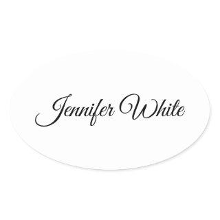 Calligraphy Elegant Black & White Retro Oval Sticker