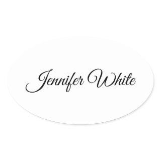 Calligraphy Elegant Black & White Retro Oval Sticker