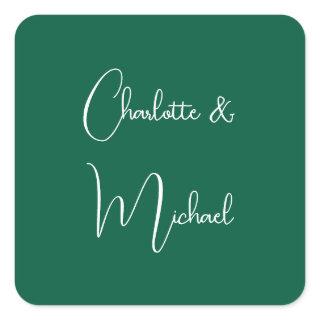 Calligraphy Elegant Green Plain Simple Names Square Sticker