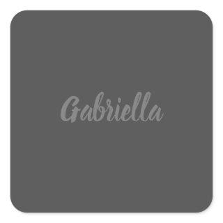 Calligraphy Elegant Grey Plain Simple Name Square Sticker