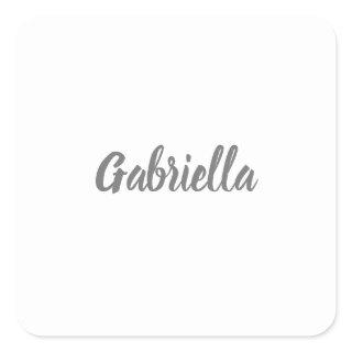 Calligraphy Elegant Grey White Plain Simple Name Square Sticker