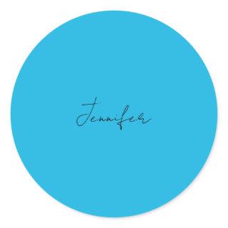 Calligraphy Elegant Plain Simple Name Blue Classic Round Sticker