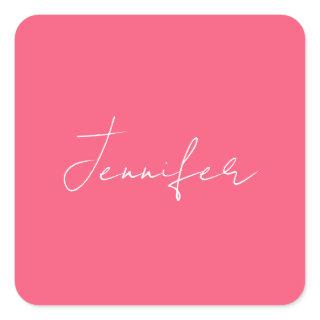 Calligraphy Elegant Plain Simple Name Square Sticker