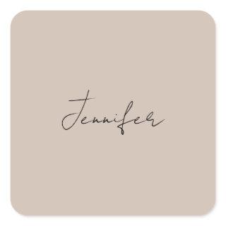 Calligraphy Elegant Plain Simple Name Square Sticker